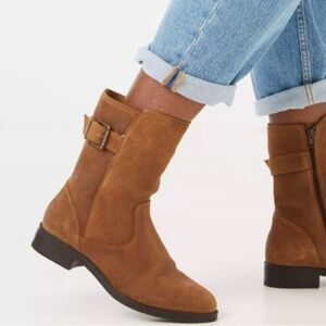 New Fat Face Brown Buckle Suede Moto Earthy Coastal cowgirl Ankle Boots US size8